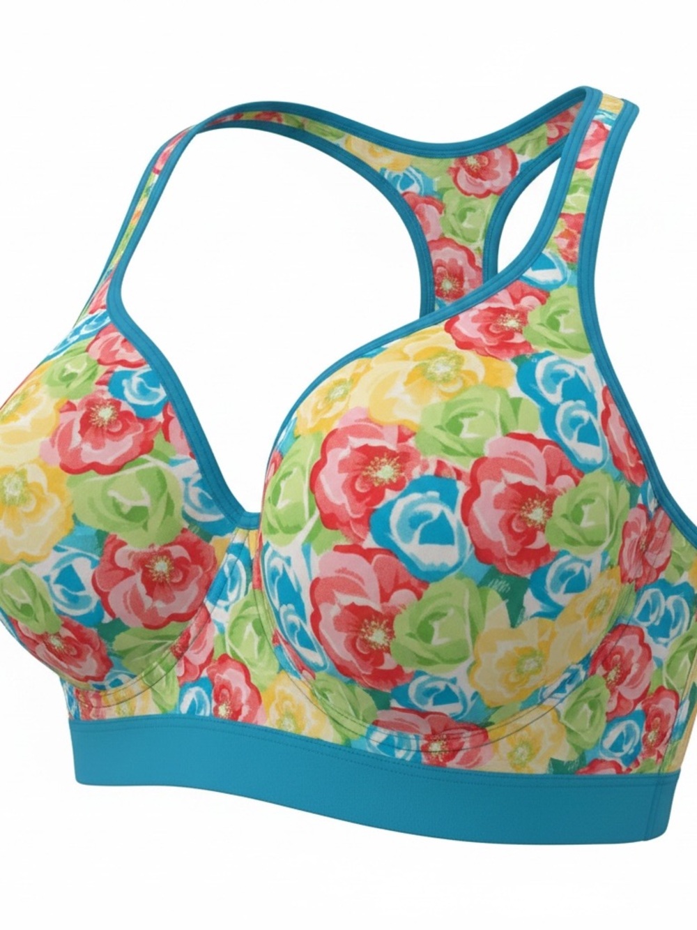 Youmita Floral Racerback Sports Bra - Teal Trim, Multicolor Floral